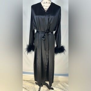 Beulah Ostrich Feathers Trim Dress Robe Black Large Old Hollywood Glam Custom